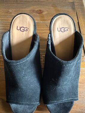 UGG Black Open-Toe Suede Mules